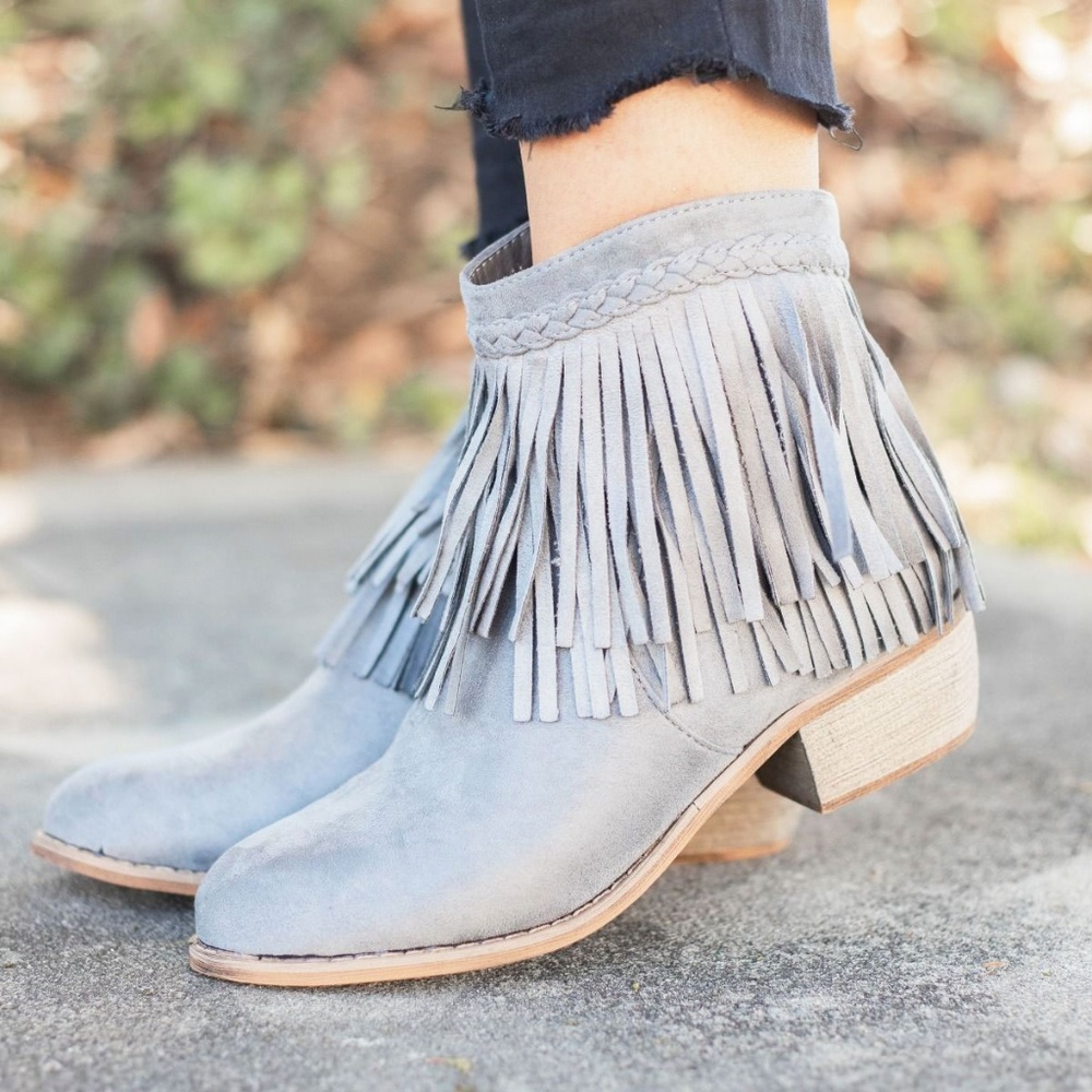 Round Toe Western Fringe Ankle Booties